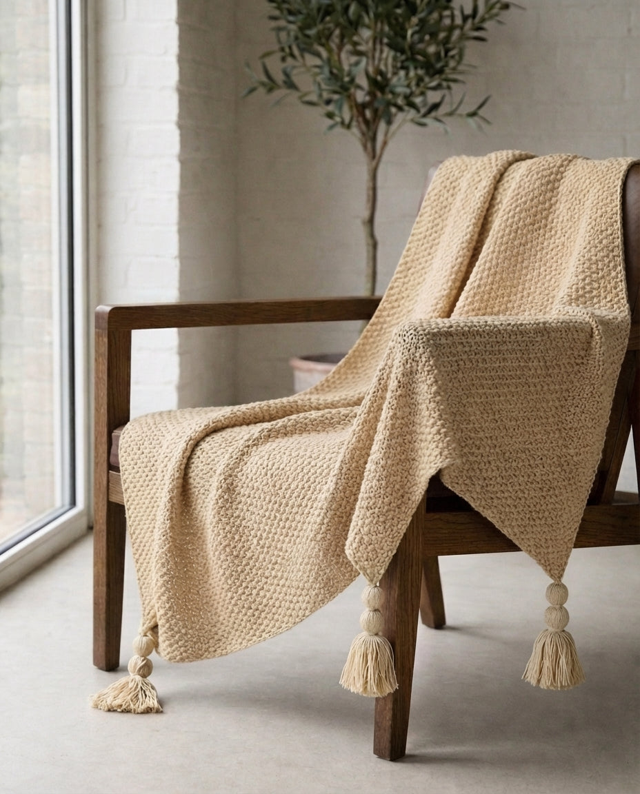 Wool Knit Throw Blanket with Tassels | Nordic Warmth