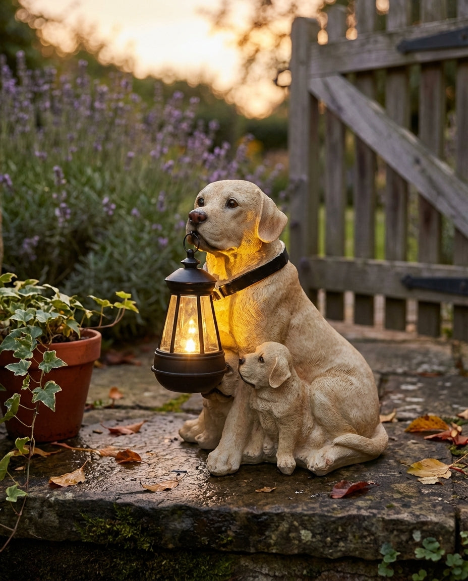 Solar Garden Dog Statue with LED Lantern | Weatherproof