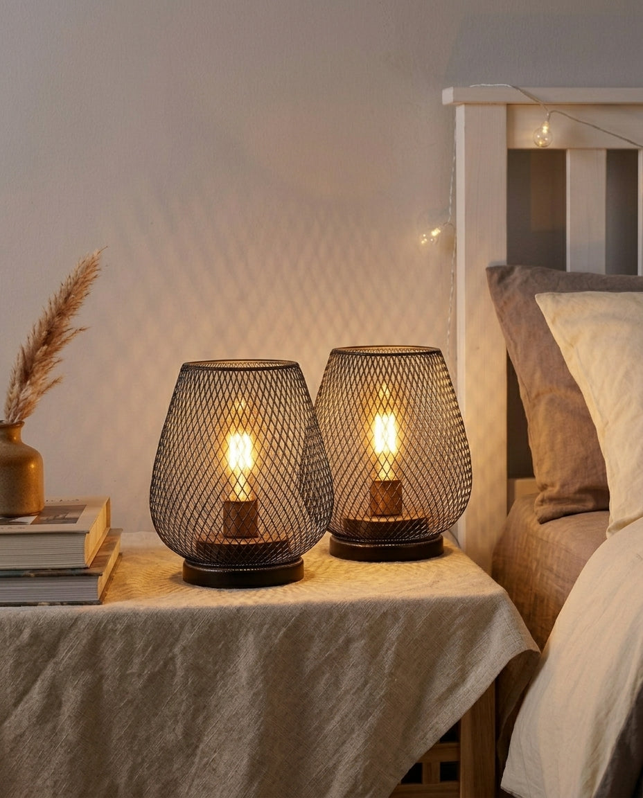 Mesh Table Lamps Set of 2 | Matte Black Vintage Glow
