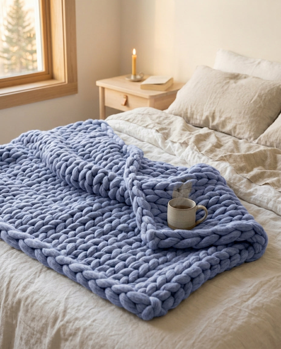 Chunky Knit Blanket XL – Handmade Arm Knit Throw