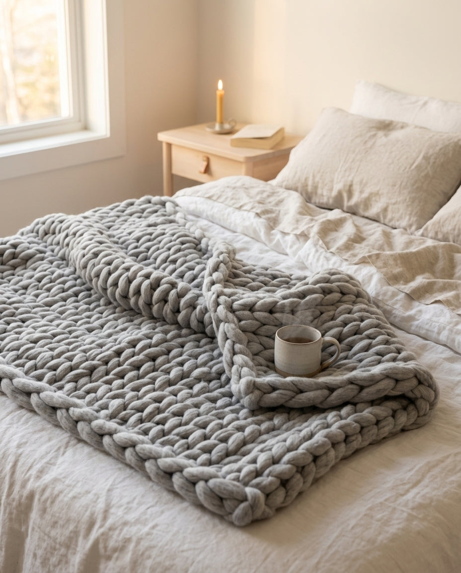 Chunky Knit Blanket XL – Handmade Arm Knit Throw