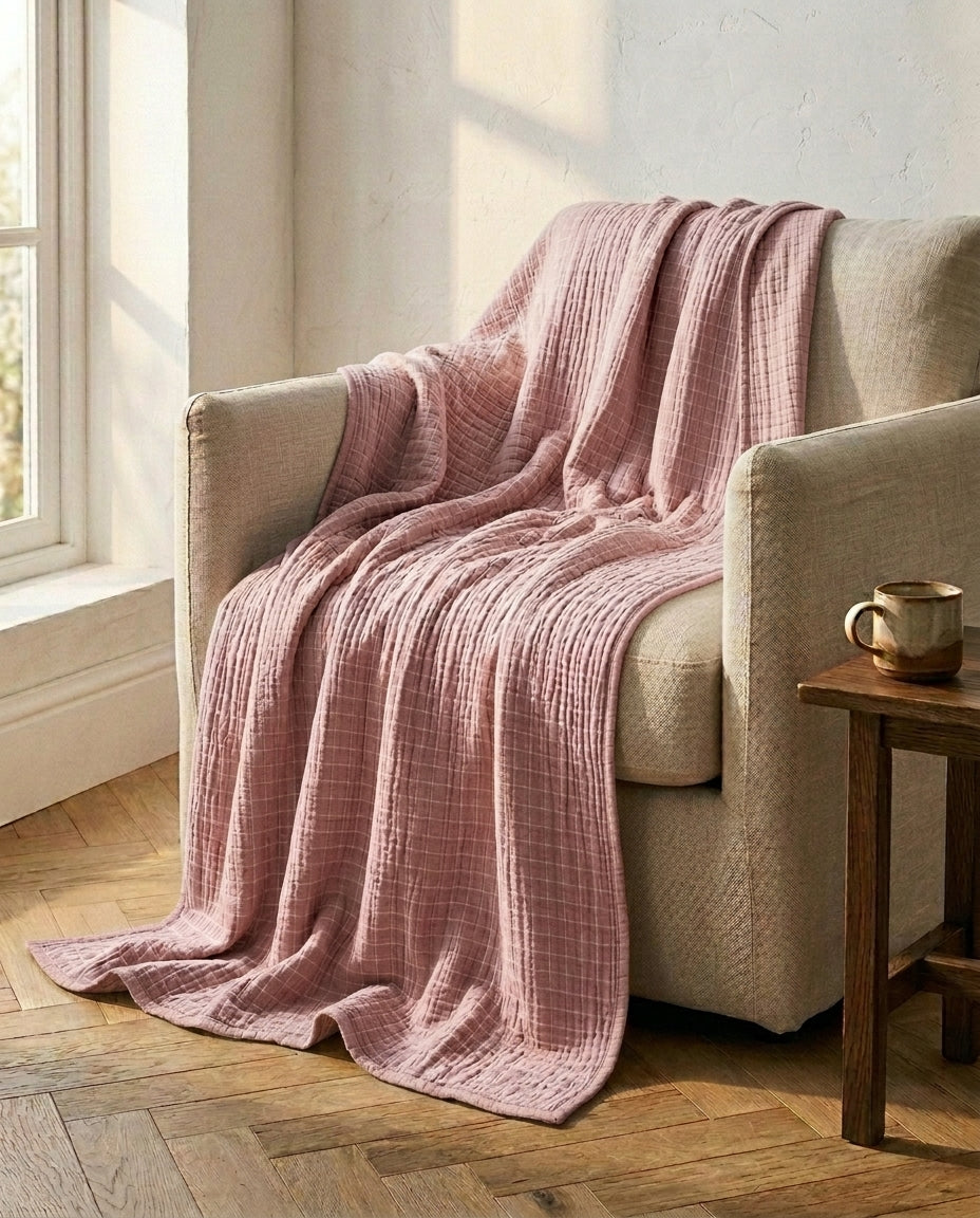 Cotton Check Throw Blanket – Soft & Breathable | 2 Sizes