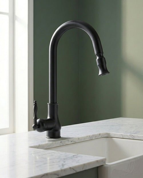 Antique Brass & Matte Black Kitchen Tap | Swivel Spout