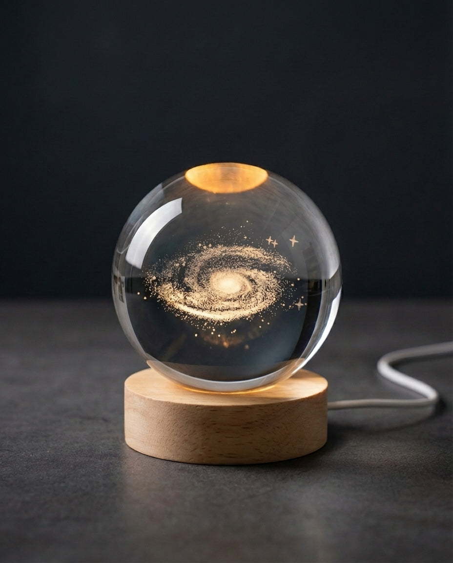 3D Crystal Sphere Lamp | Laser-Engraved Space Night Light