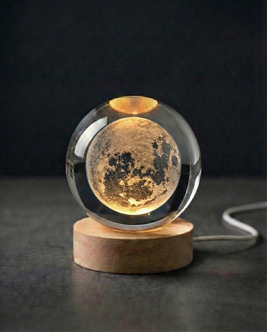 3D Crystal Sphere Lamp | Laser-Engraved Space Night Light
