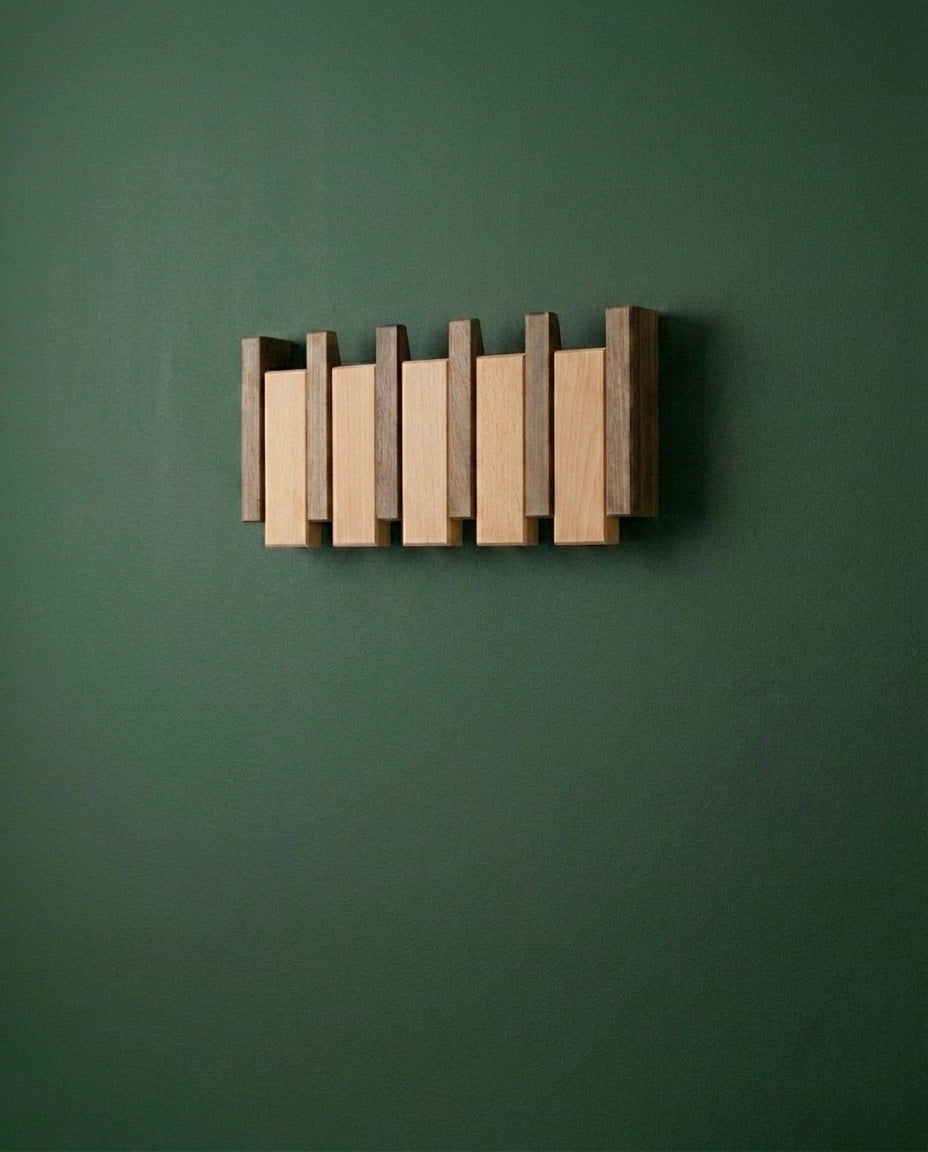 Wooden Piano Key Coat Rack – Solid Wood Wall Hooks