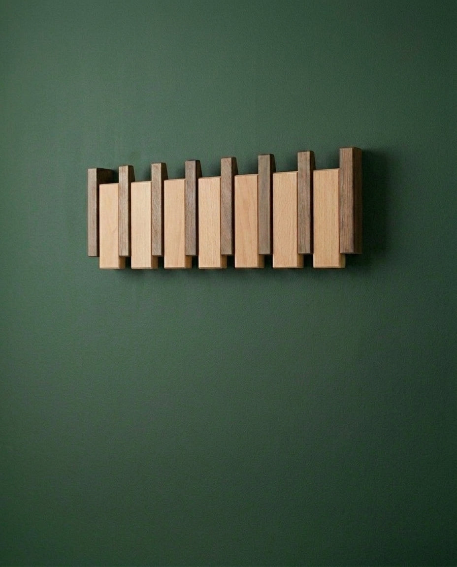Wooden Piano Key Coat Rack – Solid Wood Wall Hooks