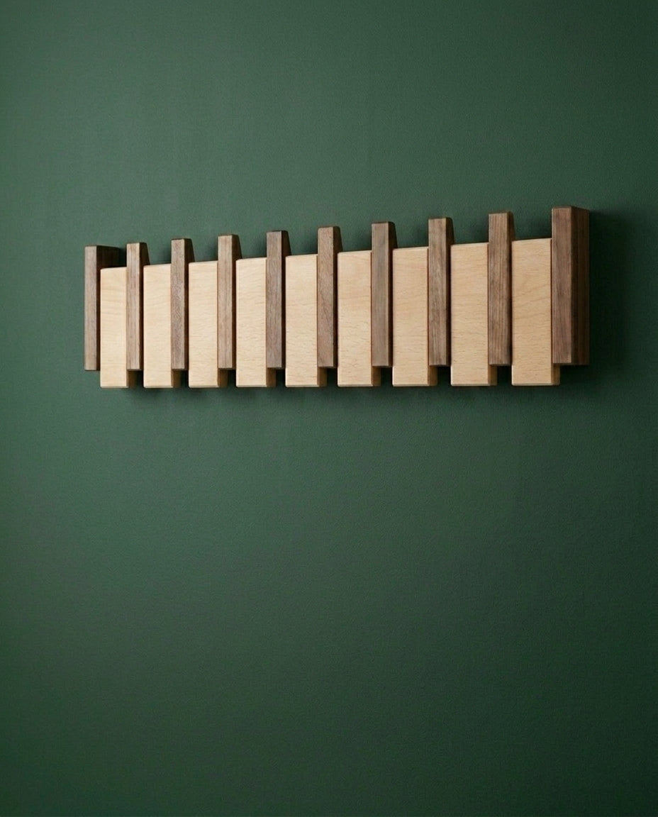 Wooden Piano Key Coat Rack – Solid Wood Wall Hooks