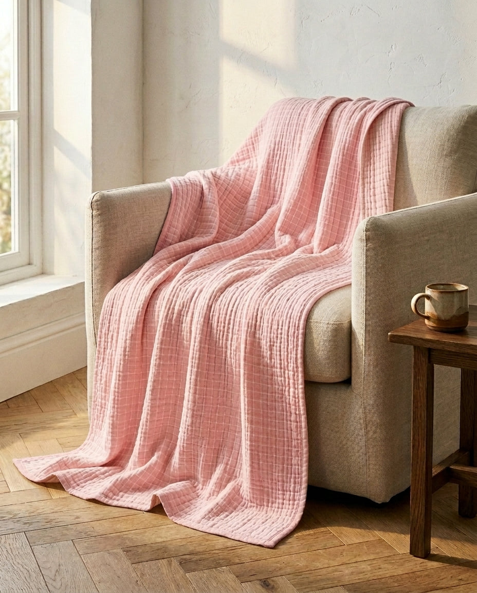 Cotton Check Throw Blanket – Soft & Breathable | 2 Sizes