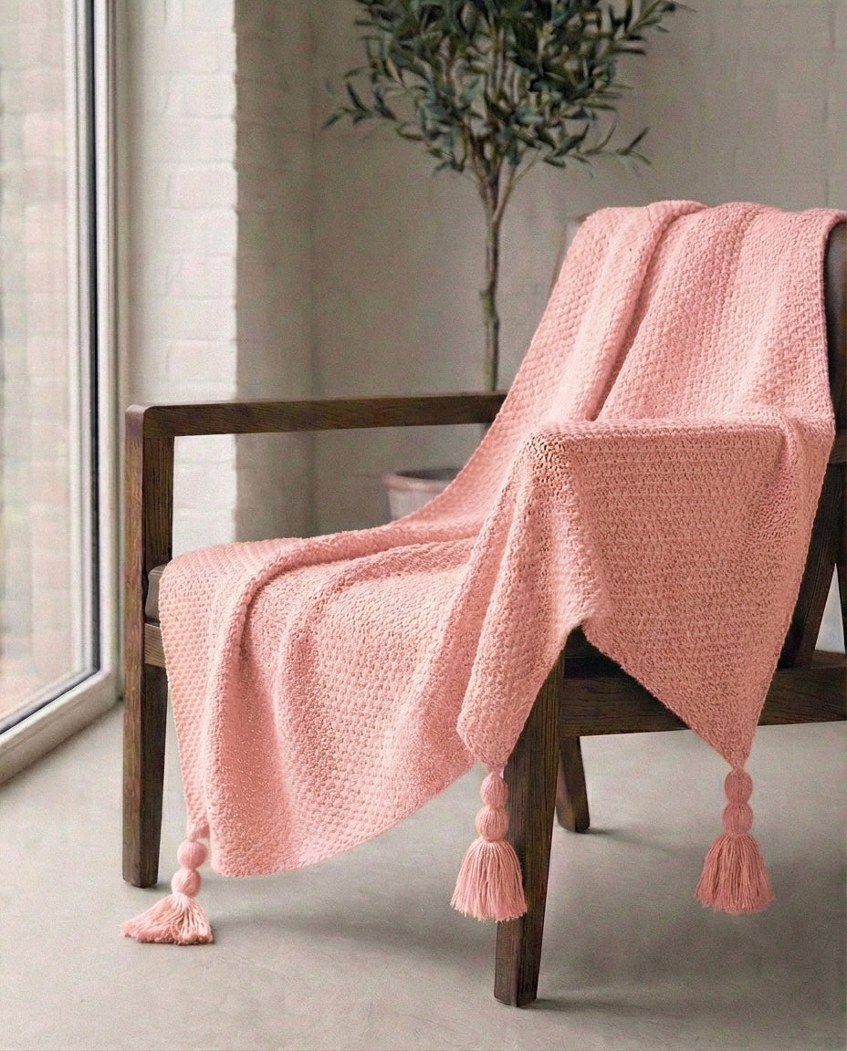 Wool Knit Throw Blanket with Tassels | Nordic Warmth
