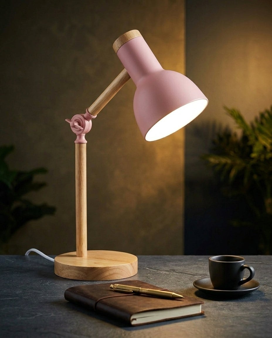 Nordic Wood LED Desk Lamp – Adjustable Arm & Touch Dimmer