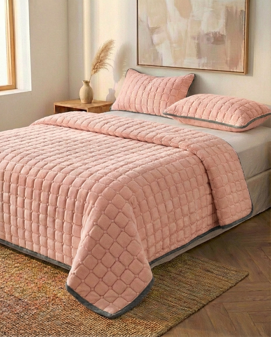 Quilted Fleece Bedspread | Soft Textured Throw Blanket