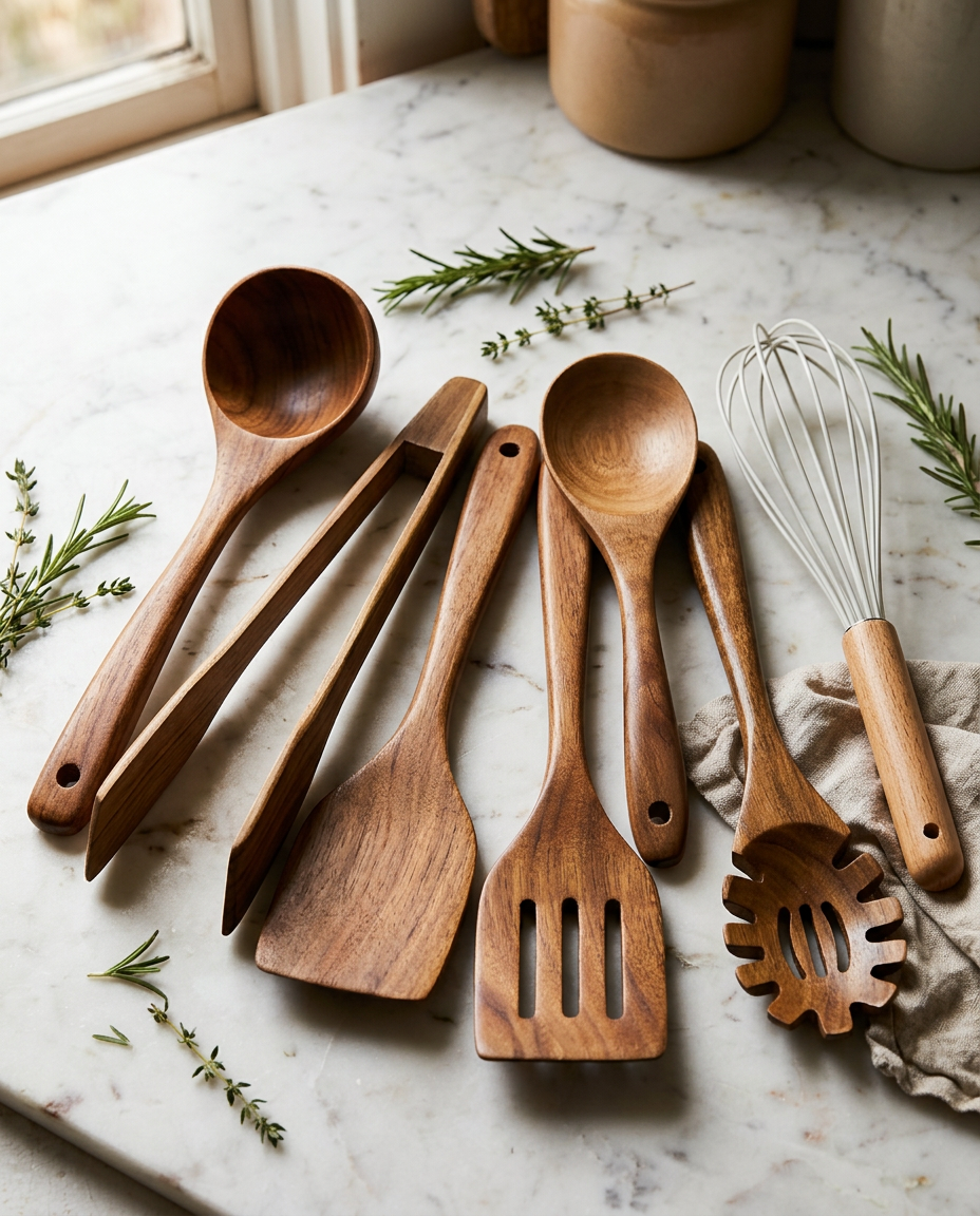 Wooden Kitchen Utensil Set 7-Piece | Natural Teak