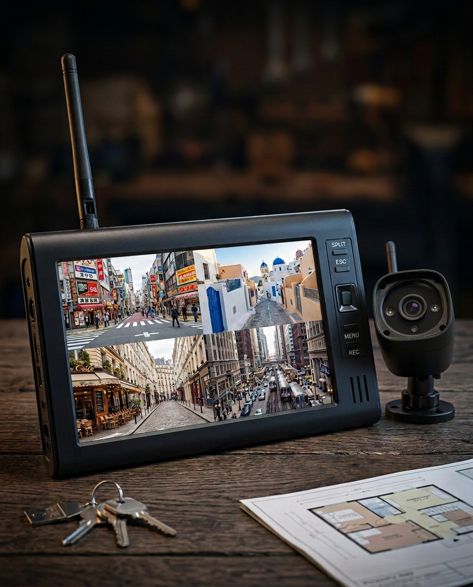 Wireless Security Camera System | 4-Camera 7" HD Monitor