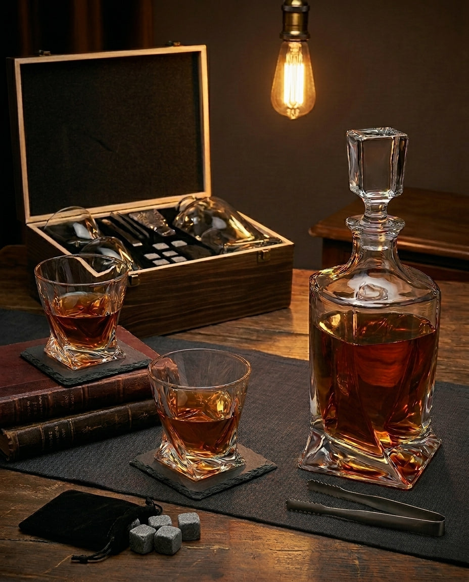 Crystal Whisky Decanter Set | Carafe & Glasses Gift Box