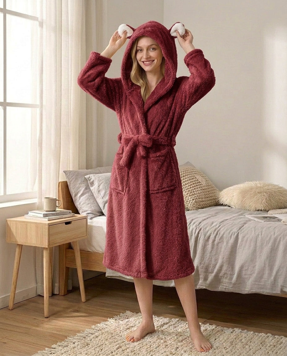 Hooded Fleece Bathrobe – Plush Rabbit Ear Design