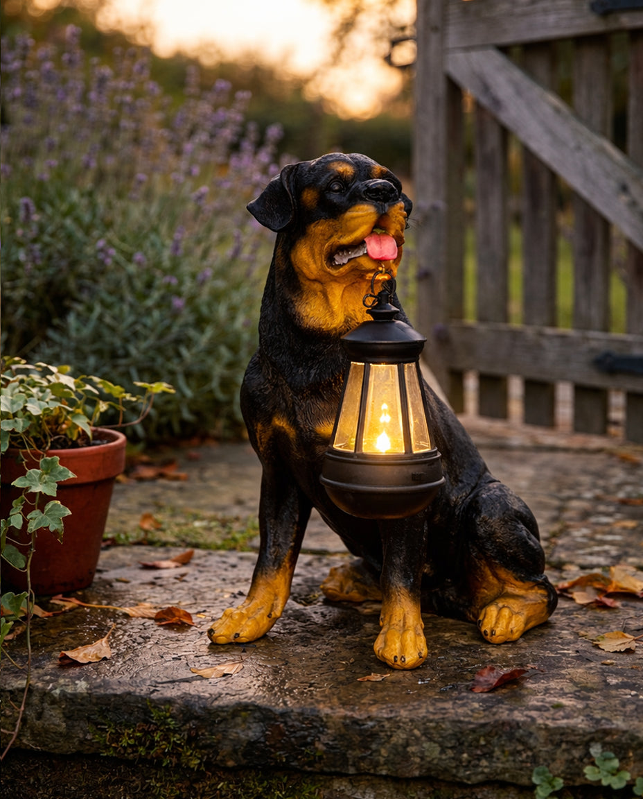 Solar Garden Dog Statue with LED Lantern | Weatherproof