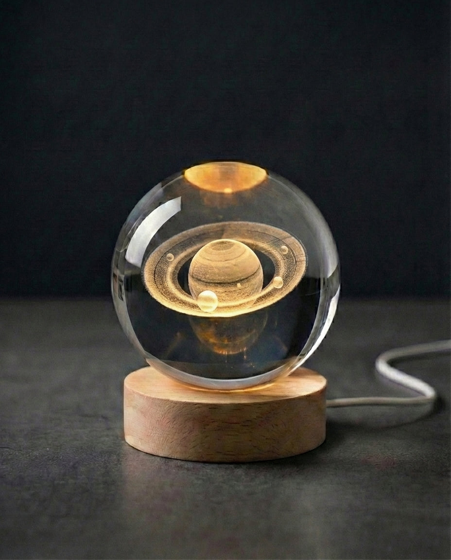 3D Crystal Sphere Lamp | Laser-Engraved Space Night Light