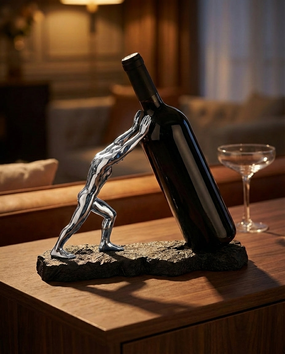Wine Bottle Holder – Sculptural Metal Display Stand