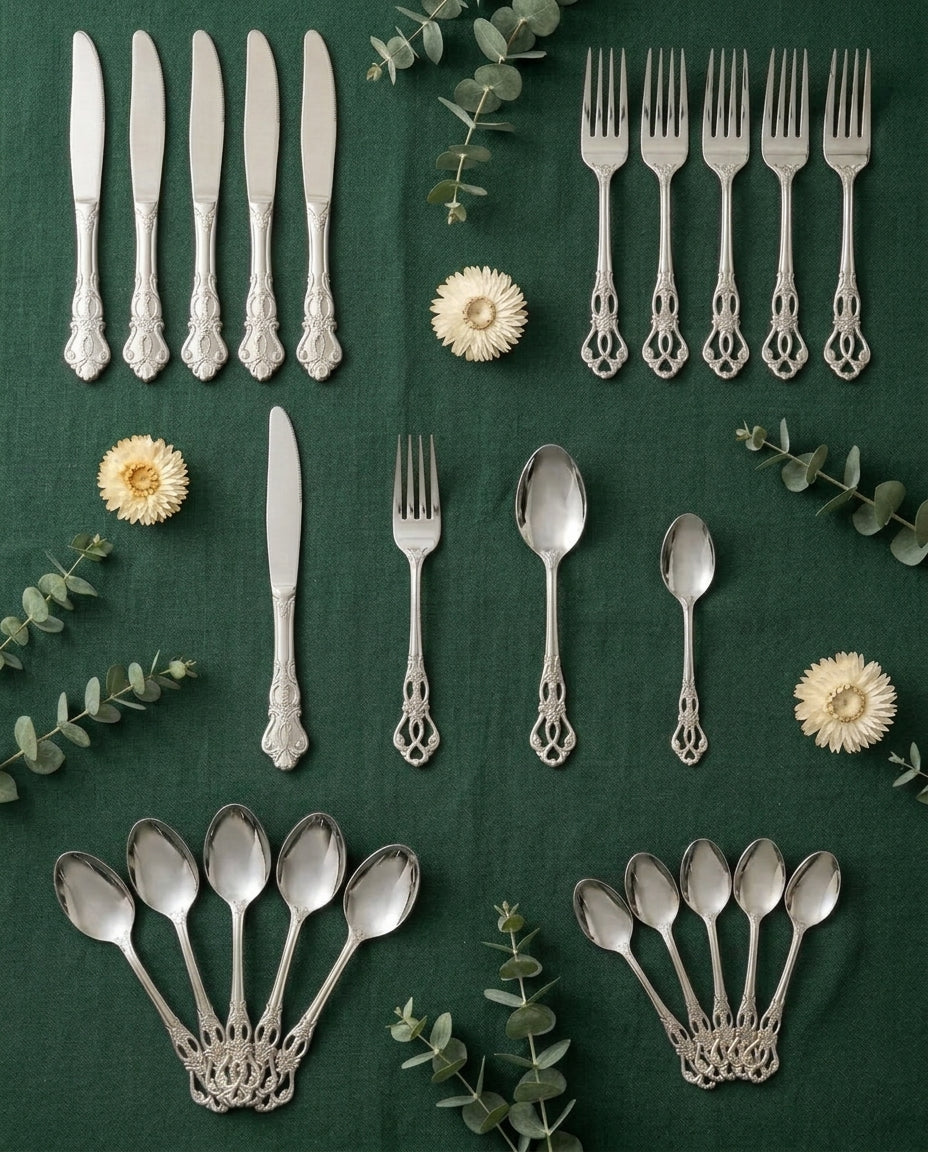 Gold Cutlery Set 24-Piece – Ornate Handle Flatware