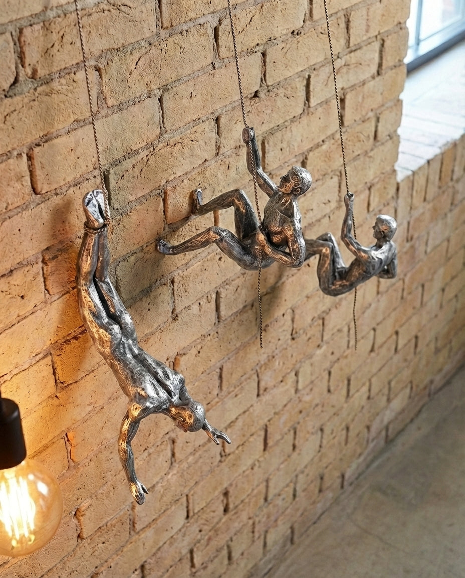 Climbing Man Wall Sculpture – 3-Piece Resin Wall Art Set