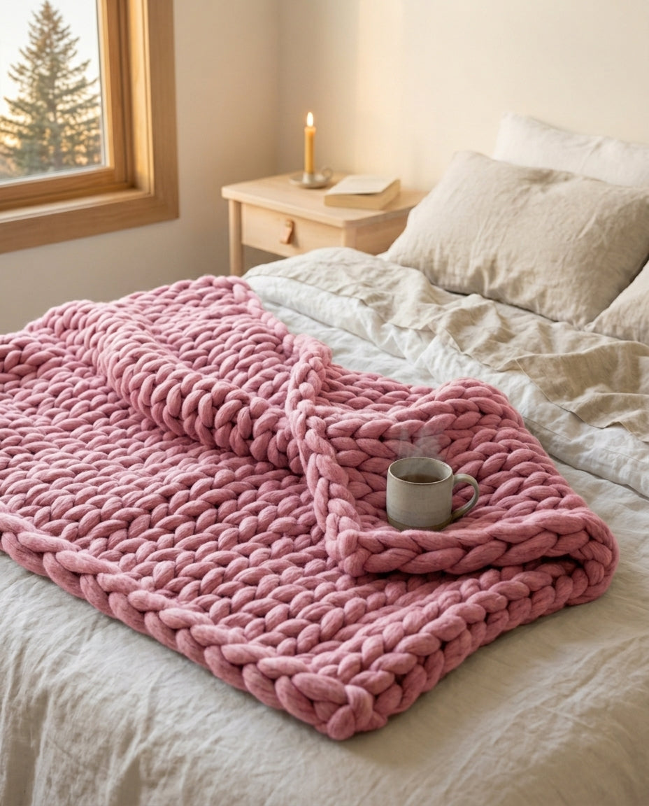 Chunky Knit Blanket XL – Handmade Arm Knit Throw