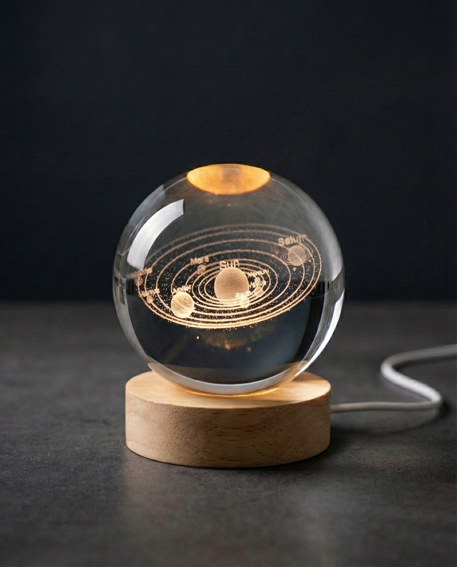3D Crystal Sphere Lamp | Laser-Engraved Space Night Light