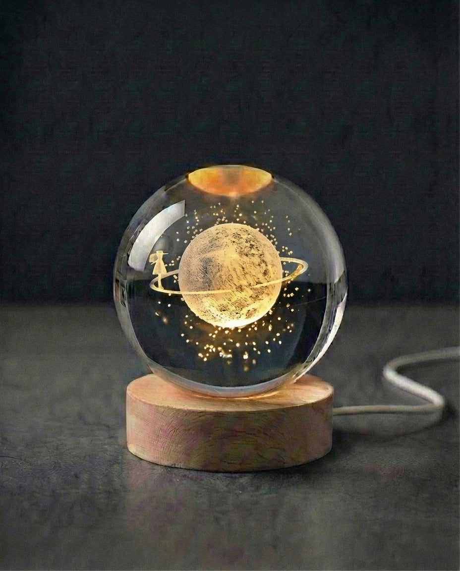 3D Crystal Sphere Lamp | Laser-Engraved Space Night Light