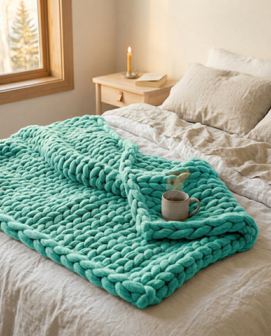 Chunky Knit Blanket XL – Handmade Arm Knit Throw