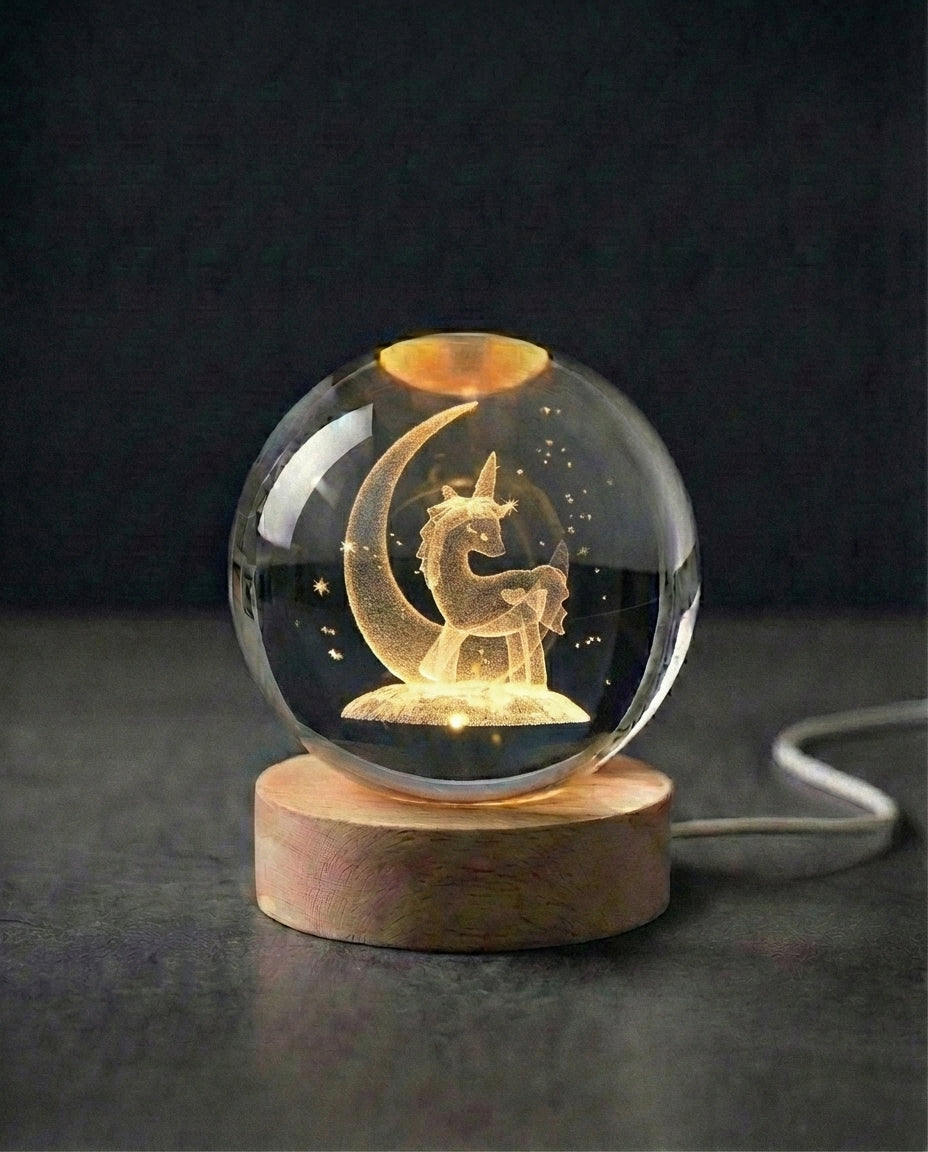 3D Crystal Sphere Lamp | Laser-Engraved Space Night Light