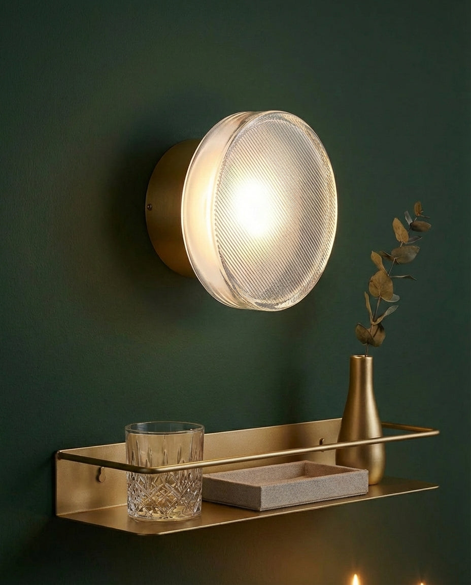 Round Glass Wall Light Sconce – Ribbed LED Lamp