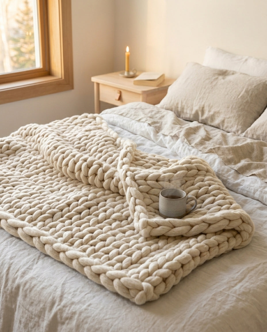 Chunky Knit Blanket XL – Handmade Arm Knit Throw