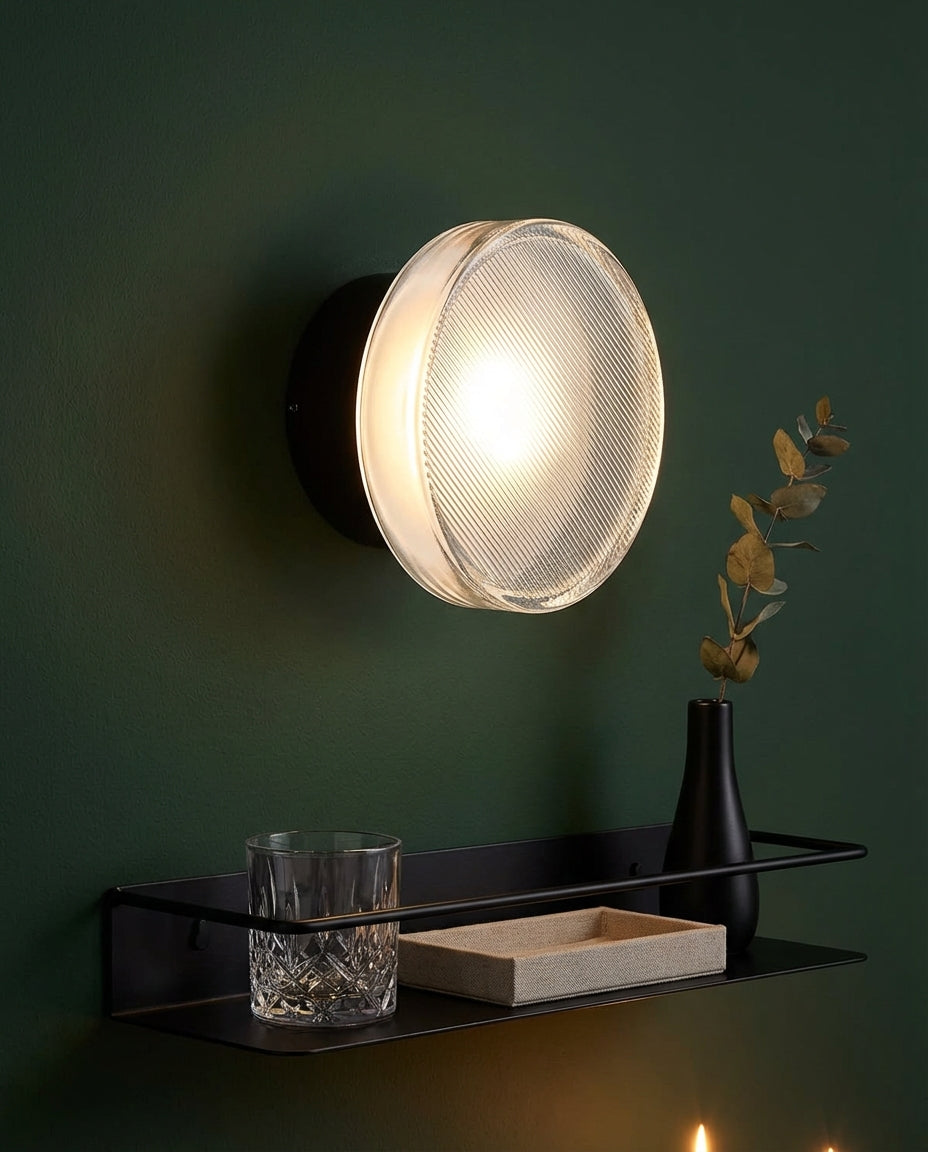Round Glass Wall Light Sconce – Ribbed LED Lamp