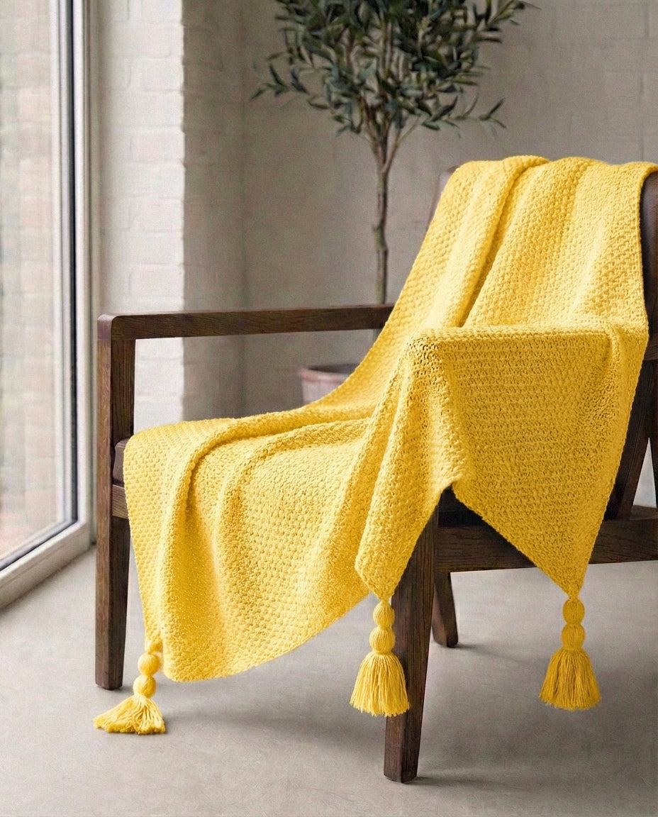Wool Knit Throw Blanket with Tassels | Nordic Warmth