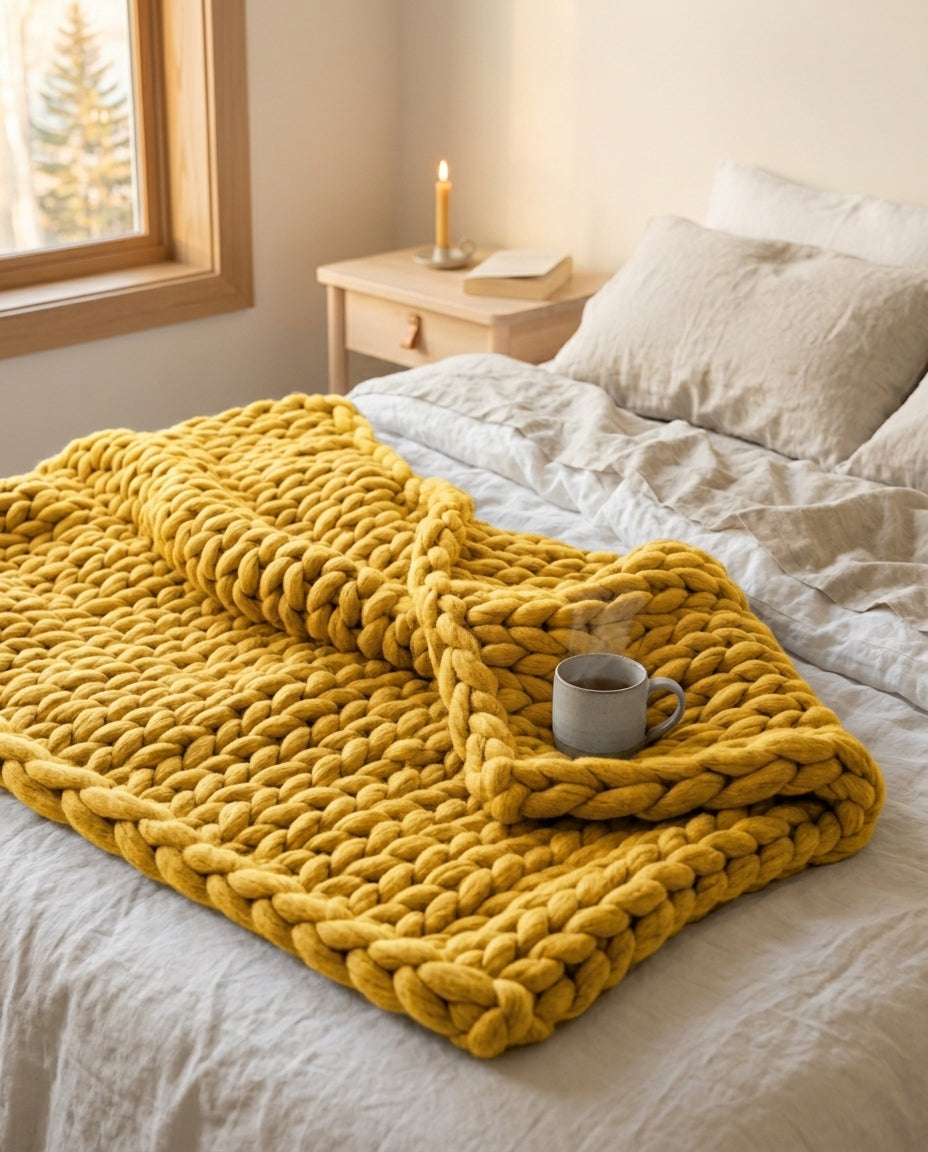 Chunky Knit Blanket XL – Handmade Arm Knit Throw