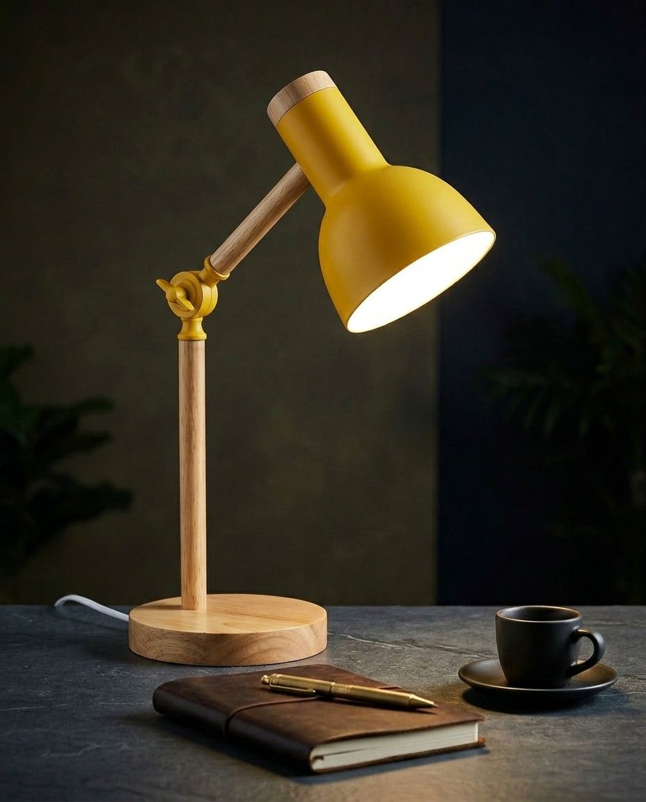 Nordic Wood LED Desk Lamp – Adjustable Arm & Touch Dimmer