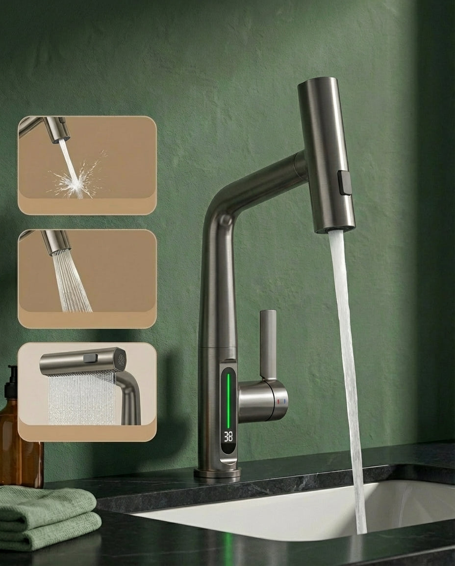 Smart Pull-Out Basin Tap with LED Temperature Display