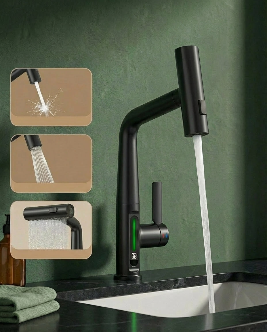 Smart Pull-Out Basin Tap with LED Temperature Display