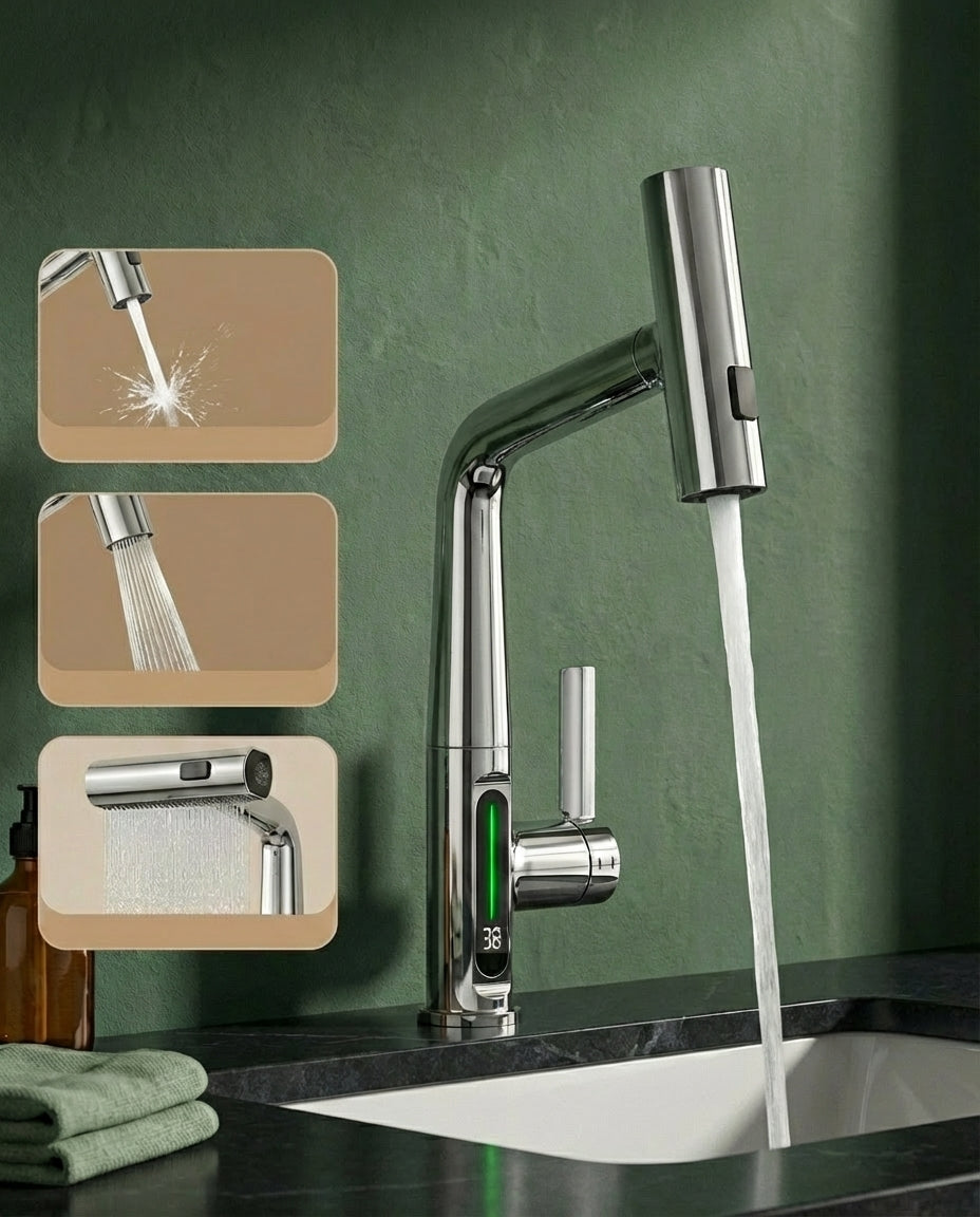 Smart Pull-Out Basin Tap with LED Temperature Display