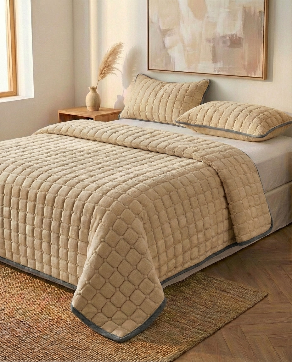 Quilted Fleece Bedspread | Soft Textured Throw Blanket