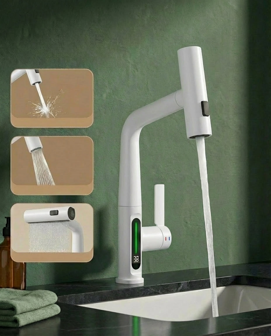 Smart Pull-Out Basin Tap with LED Temperature Display